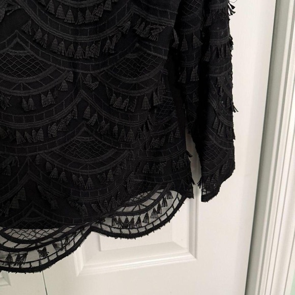 TALBOTS Women's Medium Petite Black Tassel Lace RSVP Party Goth Tunic Top MP - Picture 5 of 8